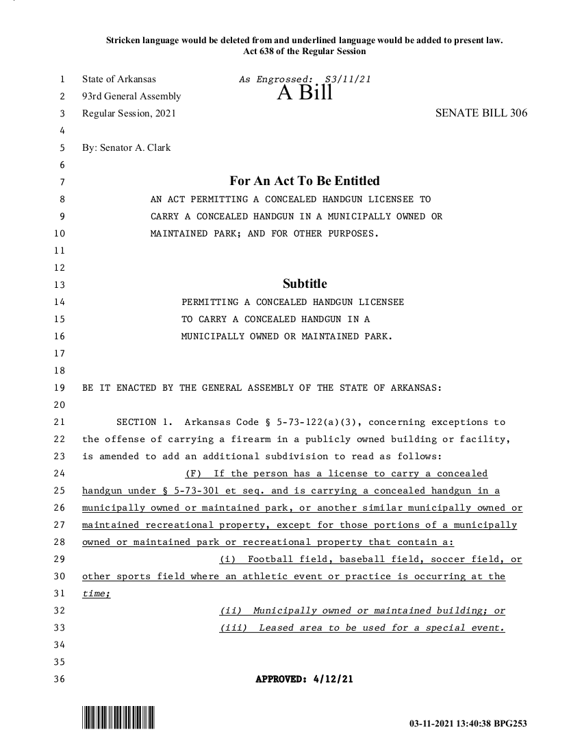 Act 638 of 2021 Gun Owners of Arkansas