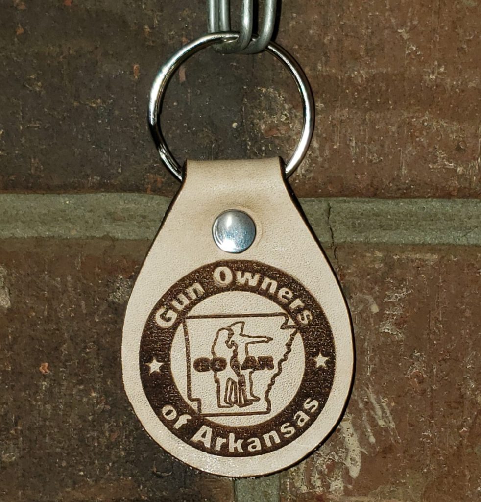 Leather Keychain With Laser Burned GOAR Logo Gun Owners of Arkansas